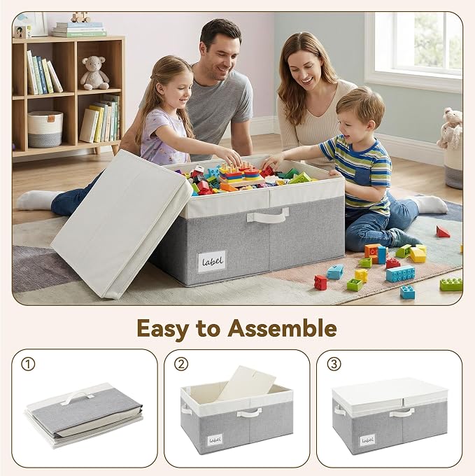 GRANNY SAYS Decorative Storage Boxes with Lid, Large Storage Bins with Double-Open Lid, Fabric Storage Basket for Clothes, 63L Closet Linen Storage Bin, White&Gray, 2-Pack