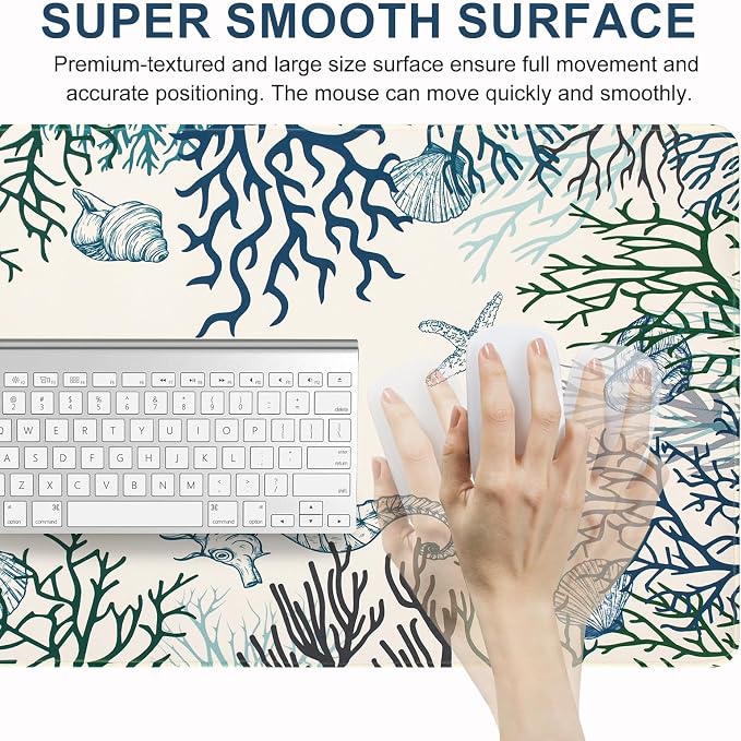 L-SPOUTTO Cute Desk Mat for Keyboard and Mouse, XXL Coral Large Mouse Pad | Non-Slip Keyboard Pad Waterproof Desktop Mat for Laptop Computer Work Game Home Office-Ocean Coral