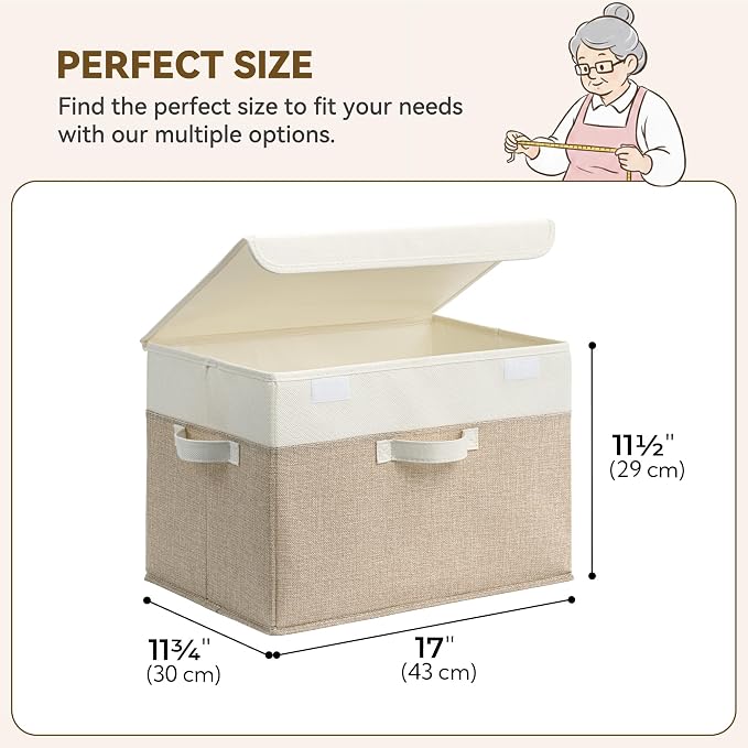 GRANNY SAYS Storage Boxes with Lids, Decorative Storage Bins, Shelf Baskets, Clothes Storage and Organization, White/Khaki, 4-Pack