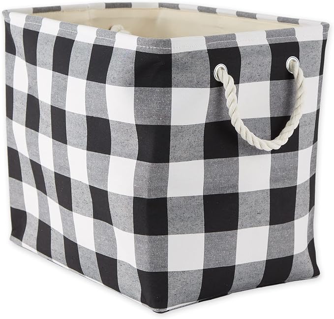 DII Buffalo Check Storage Collection Collapsible Bin with Handles, Large Rectangle, 17.5x12x15, Black & White