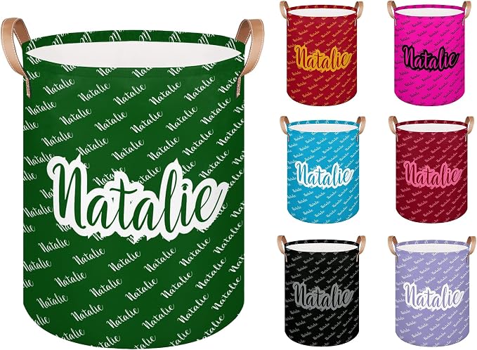 Personalized Laundry Basket, Custom Gift Laundry Hamper, Collapsible Nursery Waterproof Laundry Baskets, Dirty Clothes Toy Hamper with Handles Name Dark Green