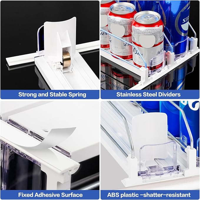 Drink Organizer for Fridge, Automatic Pusher Drink Dispenser for Refrigerator, Adjustable Width Soda Can Organizer for Beer Beverage Bottle Holds up to 15 Cans 3Row (Depth15.3 x Wide9.9)