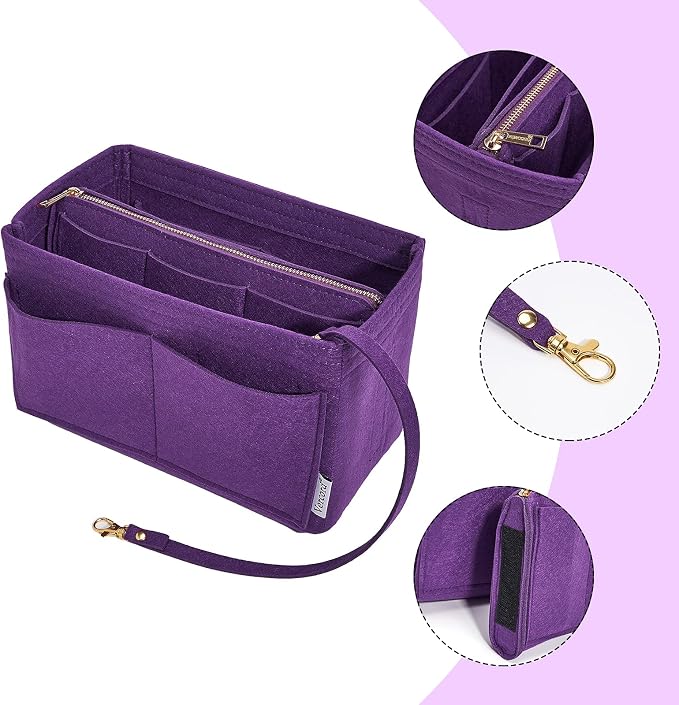 Vercord Felt Organizer Insert For Purse Handbag Tote Bag In Bag Inside Shaper Divider Neo Purple Large