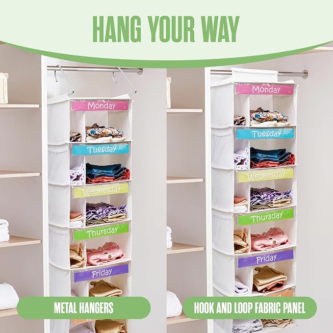 Houseables Kids Clothes Organizer, Weekly Clothes Organizer for Kids, Outfit Organizers, Closet Daily Outfit Storage, Monday through Friday Clothing, Day of the Week, Weekday, School, Hanging, 6 Shelf