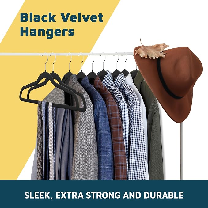 Lifemaster Velvet Clothes Hangers – With 360 Degree Swivel Hook and Non-Slip Shoulder Notch, Holds Up To 10 lbs, Heavy Duty Hanger Set, For Organizing Suit, Dress, Coat, and Clothes, Pack of 10, Black