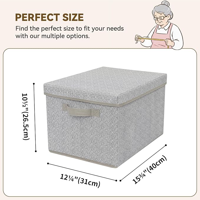 GRANNY SAYS Fabric Boxes with Lids, Storage Bins with Handles, Shelf Bins for Organizing, Extra Large Storage Boxes for Linens Clothes, Decorative Storage Containers, Gray, 3-Pack