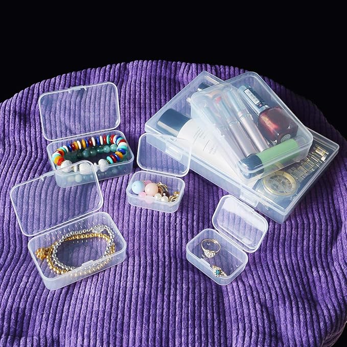 42 Pack Rectangular Clear Plastic Storage Containers | Mixed Sizes, Hinged Lid, For Beads and Small Craft Items