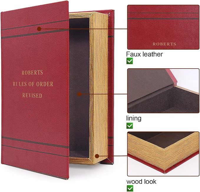 PACOLO Decorative Book Boxes, Faux Wood with Magnetic cover Storage for Hidden Jewelry, Money, and Cash (Roberts rules of order revised)
