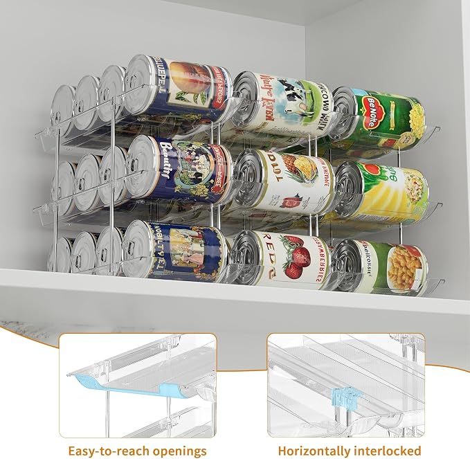 LXLXXL Can Organizer For Pantry Canned Food Goods Organizer For Cabinet Clear Automatic Rolling Can Storage Organizer Pantry Holders Rack, Holds Up to 36 Cans