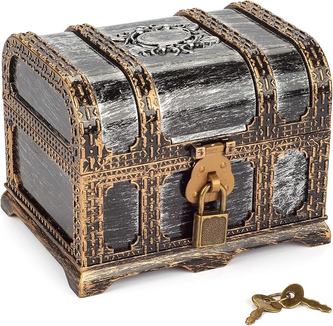 Kids Toys Pirate Treasure Chest,Transparent Vintage Decorative Plastic Box for Kids Birthday Pirate Party Favors