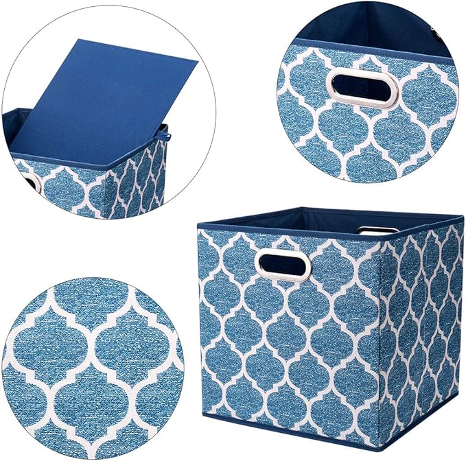 Cloth Storage Bins Set of 4 Thick Fabric Drawers Foldable Cubes Basket Organizer Container with Dual Metal Handles for Shelf Cabinet Bookcase Boxes Navy-Blue 13x13x13 inch