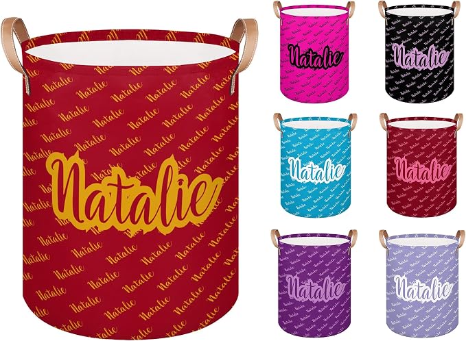 Personalized Laundry Basket, Custom Gift Laundry Hamper, Collapsible Nursery Waterproof Laundry Baskets, Dirty Clothes Toy Hamper with Handles Name Gold Red
