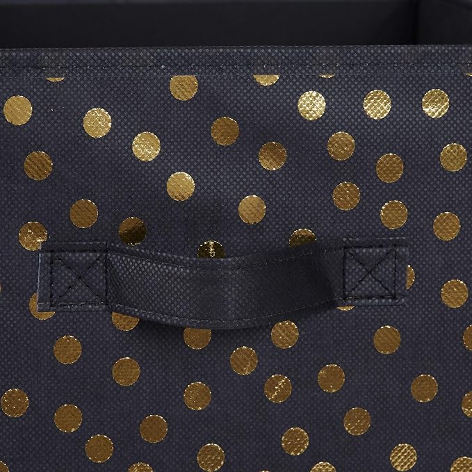 DII Non Woven Polyester Storage Bin, Polka Dot, Black & Gold, Small Set of 2