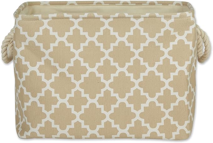 DII Polyester Container with Handles, Lattice Storage Bin, Medium, Vintage Linen