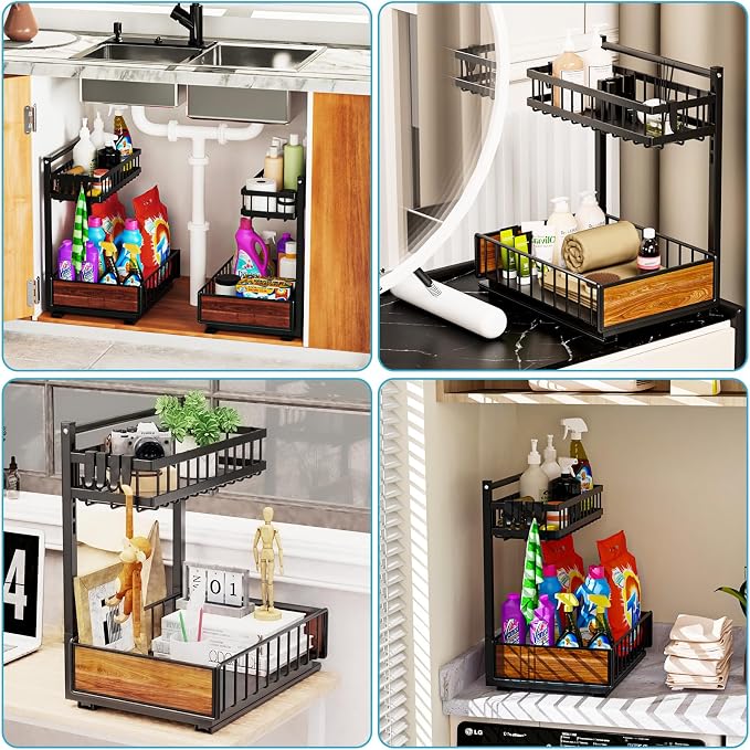 Cadrim Under Sink Organizer 2 pack, Pull Out Cabinet Organizer Shelf 15.75 * 13.78 * 10.3 inch，Organizers and Storage with Sliding Drawer, Under Sink Storage for Kitchen Bathroom Cabinet
