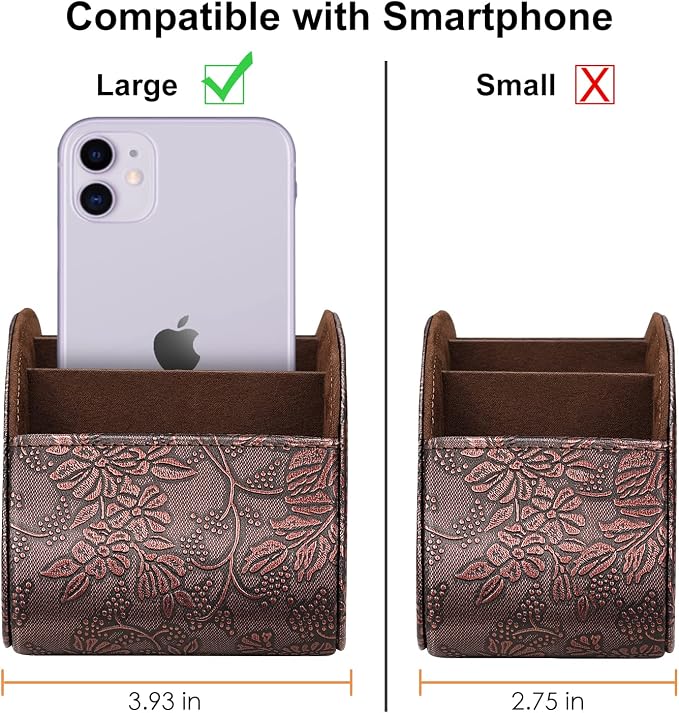 SITHON Remote Control Holder with 5 Compartments – [Upgrade Version] PU Leather Remote Caddy Desktop Organizer Store TV, DVD, Blu-Ray, Media Player, Smart Phones, Heater Controllers, Antique, Large
