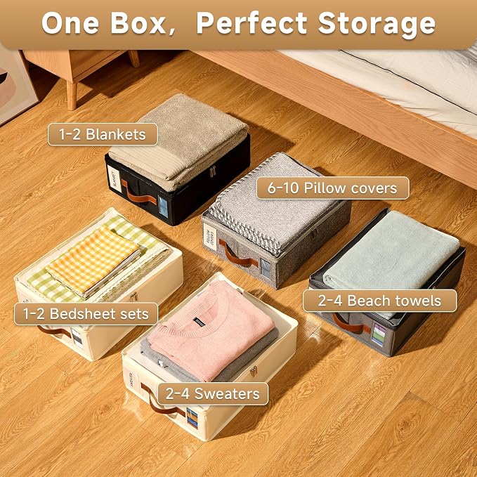 8pack Bed Sheet Organizer, Foldable Linen Closet Organizers and Storage with Sealed Design, Queen & King Size Sheet Storage with Window, Closet Organizer for Bedsheets/Blankets/Clothes, Linen