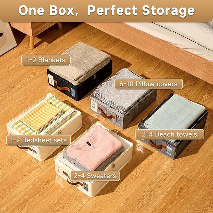 6pack Bed Sheet Organizer, Foldable Linen Closet Organizers and Storage with Sealed Design, Queen & King Size Sheet Storage with Window, Closet Organizer for Bedsheets/Blankets/Clothes, Black