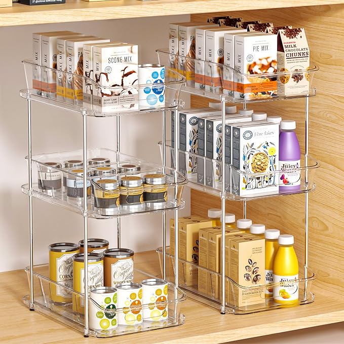 incostar 2 Sets of 3-Tier Bathroom Under Sink Organizers | Pull-Out Storage, With Dividers, Slide-Out Clear Storage, For Cupboard Bathroom Vanities Cabinet
