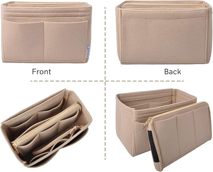 Vercord Felt Organizer Insert for Purse Handbag Tote Bag in Bag Inside Shaper Divider Neo Beige Small