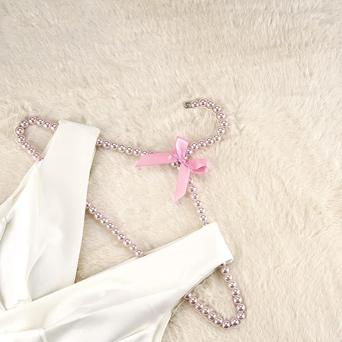 Linkidea 5 Pack Faux Pearl Beaded Clothes Hangers Bulk Pack, Wholesale Multi-Pack Elegant Clothes Dress Wedding Shop Pants Hanger, Closet Coat Storage Organizer Standard Hangers (Pink)
