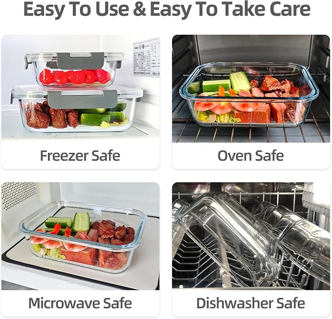 16Pack Glass Meal Prep Containers 8 Bowls with 8 Airtight Grey Lids 2 Sizes | Borosilicate glass food storage set for lunch, leftovers & portion control — microwave/freezer/dishwasher safe, leak-proof