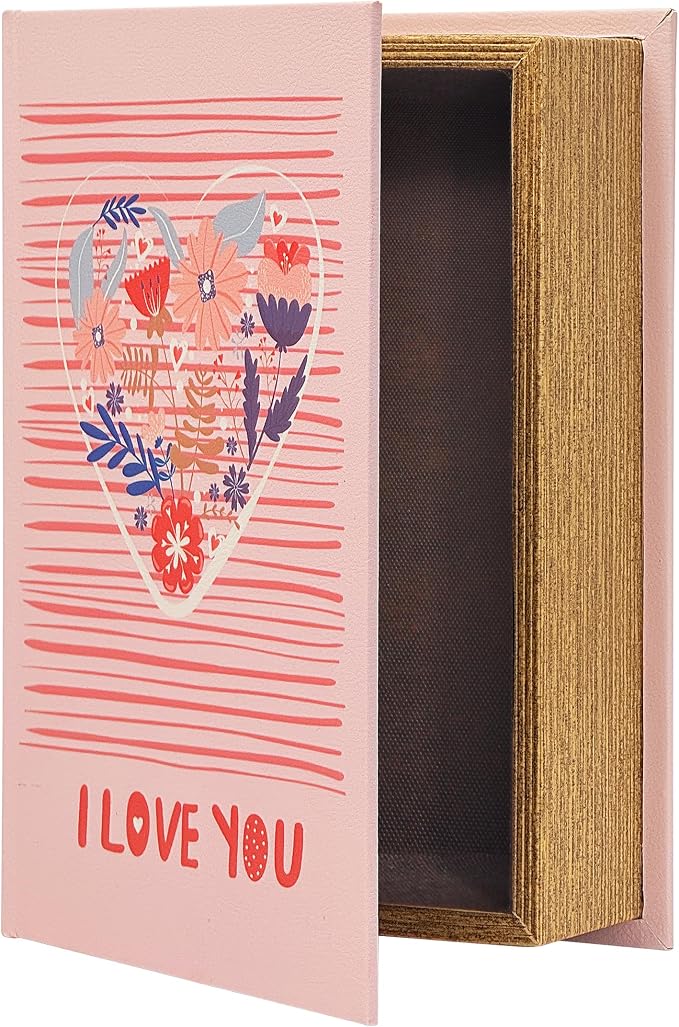 PACOLO Decorative Book Boxes, Faux Wood cover Storage for Hidden Jewelry, Money, and Cash (I LOVE YOU)