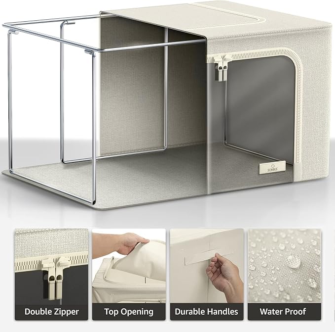 Sorbus Jumbo Storage Bins with Metal Frame - Oxford Fabric Storage Containers with Large Clear Window & Carry Handles - Stackable & Foldable Clothes Organizer Bags for Bedding Linen, Clothing & More
