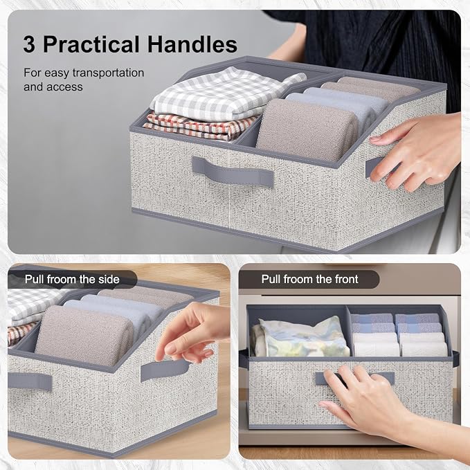 Fabric Wardrobe Storage Bins -6 Pack， Large Pink Foldable With Handles And Dividers Trapezoidal Wardrobe Storage Boxes, Suitable For Storing Clothes, Books, Wallets, Toys, Etc.