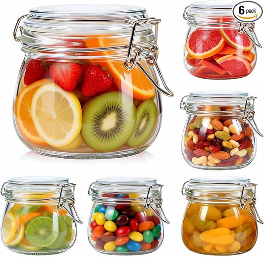 SKOCHE 17oz Glass Jars with Airtight Lids 6 Pack, Air Tight Glass Storage Jar, Leakproof 17 oz Jars with Seal Wire Clips for Pickling, Kitchen, Canning Jam, Food Storage, Preserving Nuts and Snacks