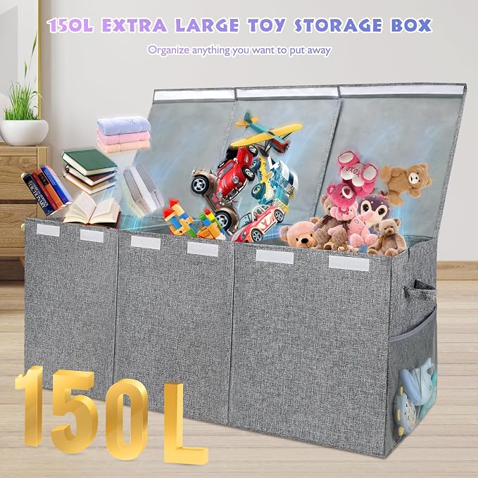 Extra Large Toy Storage Organizer with Lid, Large Toy Box Collapsible Toy Chest Storage Box Design - Toys Bin with Dividers for Kids, Nursery, Bedroom, Playroom-40 x16 x14''