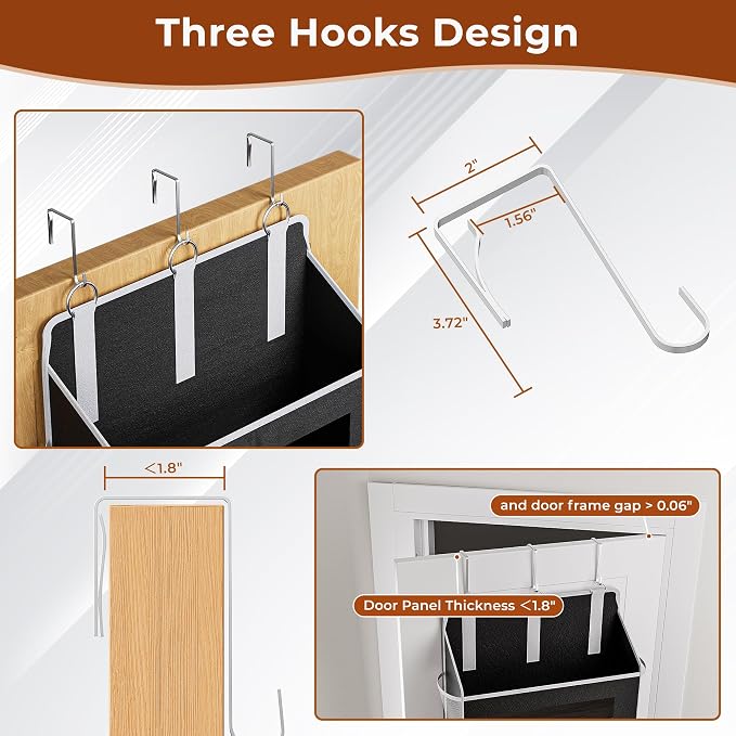 5 Tier Over The Door Organizer - Large Capacity Behind Door Hanging Shelves with 10 Mesh Pockets and Clear Windows, Closet Organizers and Storage for Bathroom, Bedroom, Nursery, Black