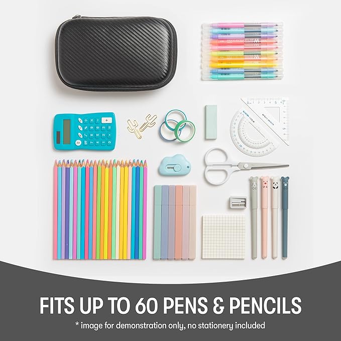ZIPIT Black Carbon Pencil Case, EVA Pencil Box, Durable Storage Organizer, School Supplies and Cable Holder