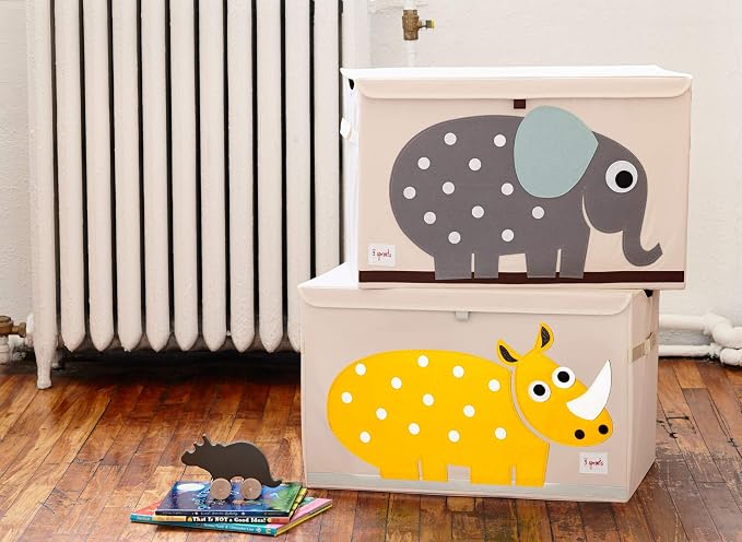 3 Sprouts Large Toy Chest for Kids with Lid and Handles - Collapsible Toy Storage Bin/Trunk/Box/Basket Organizer for Boys & Girls Playroom, Nursery, Rhino