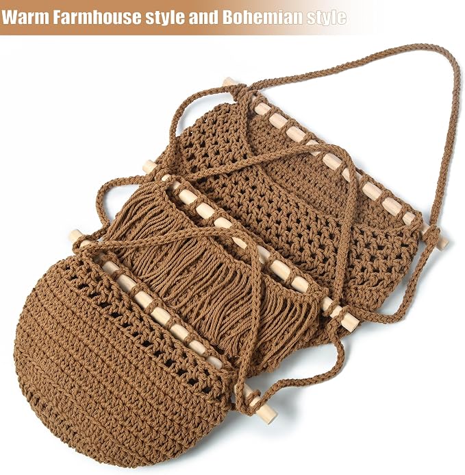 Halidali 3 Tier Hanging Fruit Baskets for Kitchen, Boho Cotton Rope Handwoven Vegetable Hammock Produce Storage Wall Mounted Large Organizing Basket for Farmhouse Decor, Onion, Potato (Caramel)