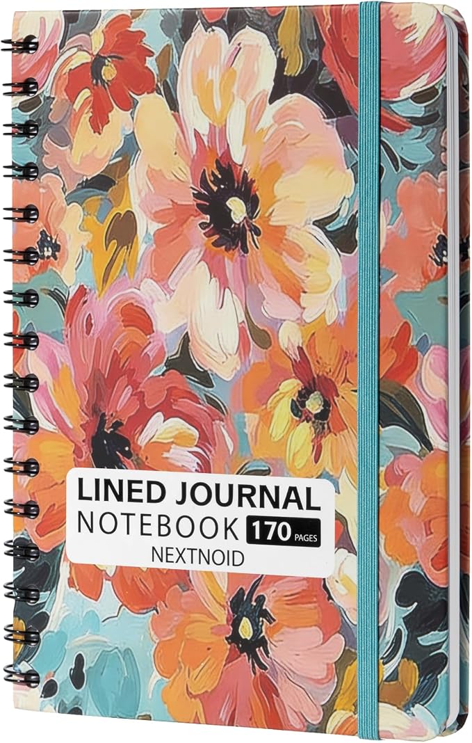 Nextnoid Lined Spiral Notebook Journal For Women & Men - A5(5.8" x 8.3") 170 Pages, Hardcover Notebooks for Work & Note Taking, College Ruled Journals for Writing - Pastel Bloom