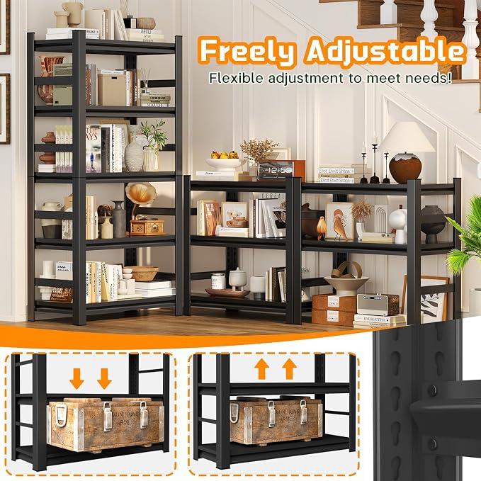 45" W*63" H Book Shelf，4 Tier Metal Wide Bookshelf，Heavy Duty Book Shelfs，Adjustable Shelving Unit，Tall Bookcase，Industrial Bookshelf for Living Room，Bedroom，Office and Library