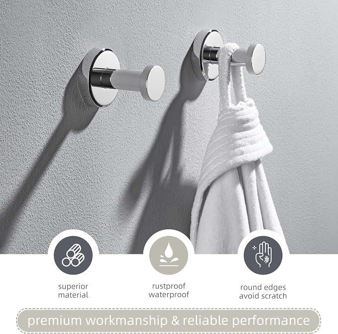 Angle Simple Bathroom Towel Hooks, SUS 304 Stainless Steel Coat Wall Hooks, Polished Chrome, 2 Pack