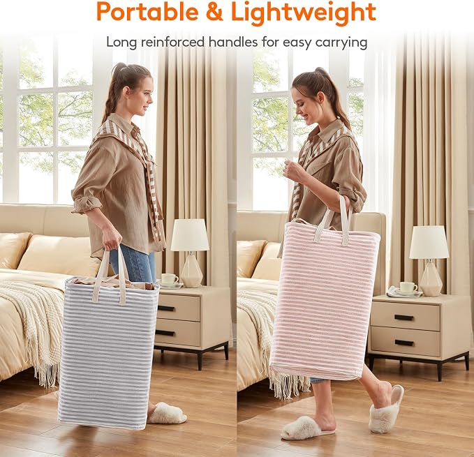 Lifewit 2 Pack Laundry Basket 80L Each, Collapsible Clothes Hamper with Reinforced Handles, Freestanding Waterproof Design for Bedroom and Laundry Room, Grey&Pink 160L Total