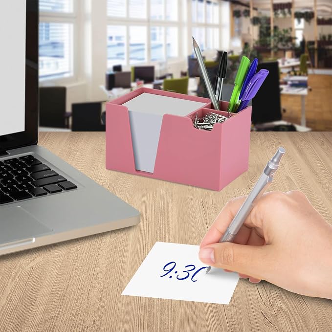 Acrimet Desktop Organizer Pencil, Pen, Paper, Clip, Caddy Holder (Plastic) (White Paper Included) (Solid Pink Color)