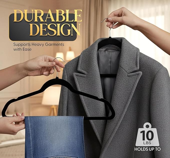 Beddora Velvet Hangers 30-Pack,Black Non-Slip Slim Space-Saving Closet Organizer, Suit & Coat Hangers, Heavy-Duty, 360° Swivel Hook