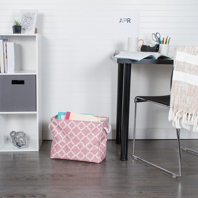 DII Polyester Container with Handles, Lattice Storage Bin, Medium, Rose