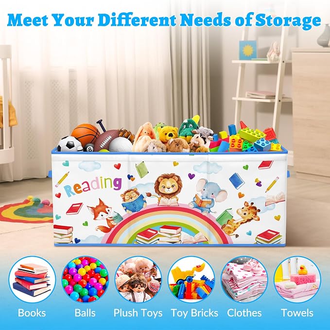 decalsweet Kids Toy Box Storage Chest Collapsible Storage Bin with Lids Handles for Boys Girls Toddler, Large Kids Toy Organizer Box for Kidsroom Bedroom Playroom Nursery,37.7"x12.5"x15.7"