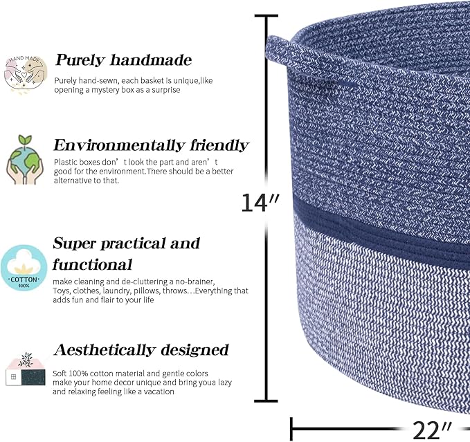 R RUNKA Extra Large Storage Basket - Soft Woven Organizer, 22" x 14"