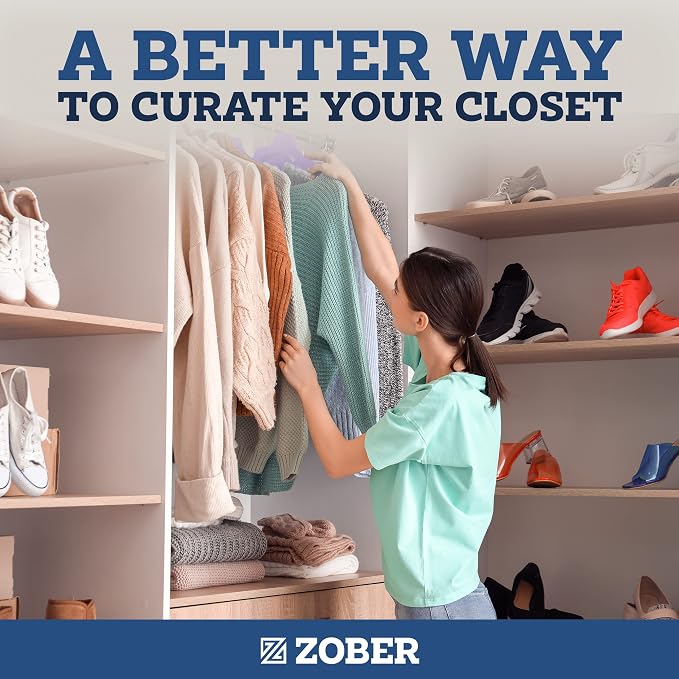 ZOBER Purple Velvet Hangers 50 Pack - Clothes Hangers, Coat Hanger for Pants & Dress Clothes - Non Slip w/ 360 Degree Swivel, Holds up to 10 lbs - Strong Felt Hanger for Clothing