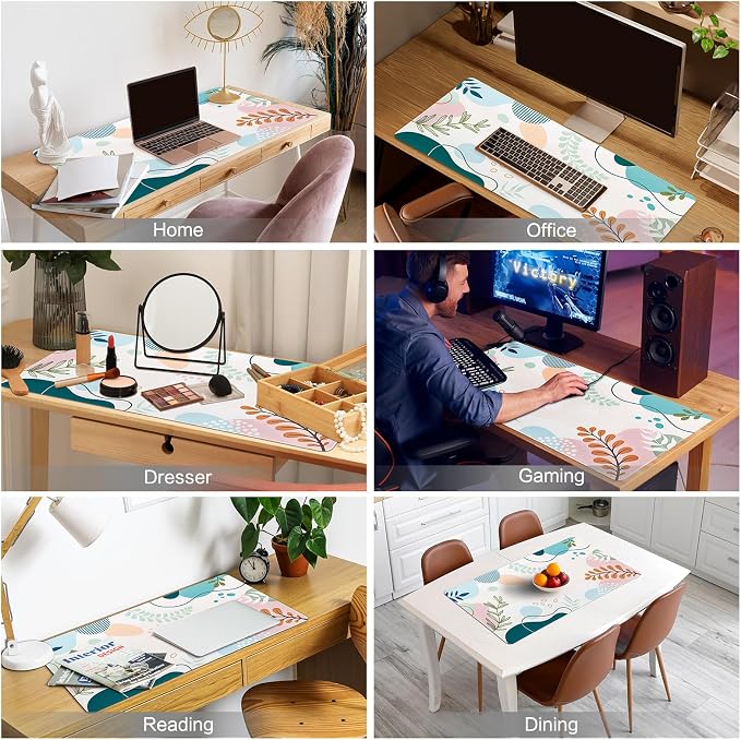 Lokigo Colorful Abstract Boho Large Mouse Pad, Waterproof Green Pink Desk Mat, Non Slip Computer Gaming Mouse Pad, XXL Full Desk Mousepad Writing Pad for School Office Home 31.5" x 15.7"