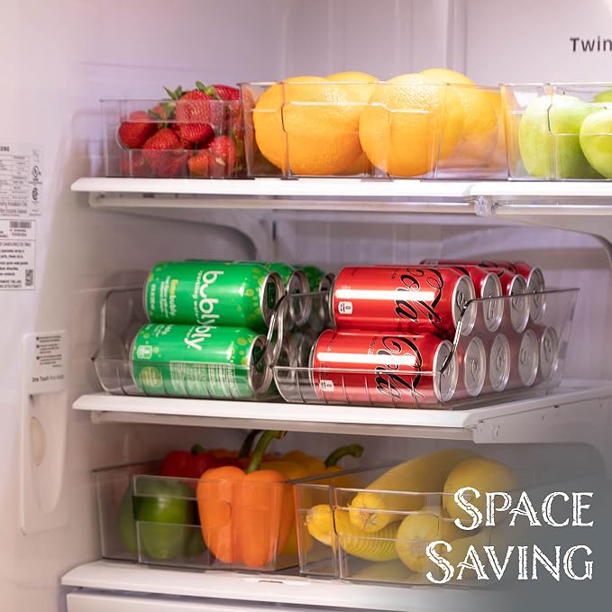 Oizeir Soda Can Organizer - Clear Plastic Storage Dispenser Bin for Refrigerator. Great Drink Holder for Kitchen Cabinets, Countertops, Pantry, Freezer and Fridge. (2-Pack)