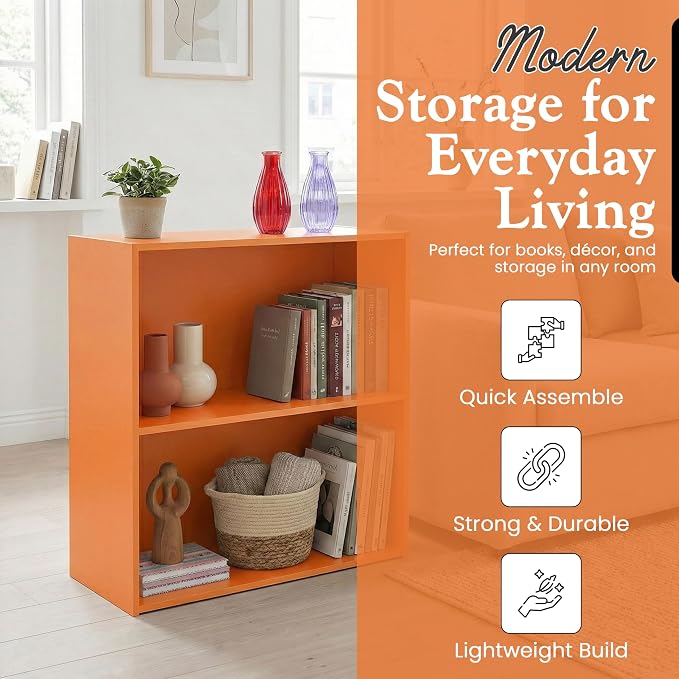 KB Designs - Tony 2-Tier Modern Bookcase with Open Storage Shelves for Kids’ Rooms, Playrooms, or Home Offices – Compact Colorful Bookshelf Organizer