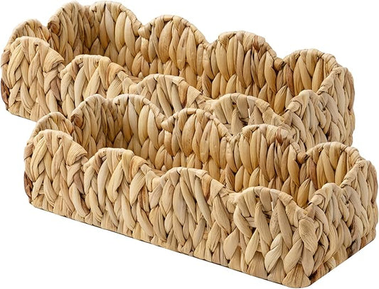 StorageWorks Water Hyacinth Small Scalloped Baskets for Bathroom Decor, Wicker Toilet Paper Basket for Back of Toilet Basket Tank Topper, Decorative Bathroom Baskets for Organizing and Storage, 2 Pack