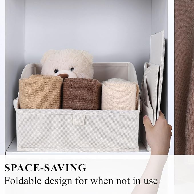 WUIKE 3 Pack Large Closet Storage Bins, Trapezoid Basket, White & Beige | Fabric Storage Baskets with Handles, Purse Organizer for Vloset, for Clothes, Sheets, Blankets and Shelves